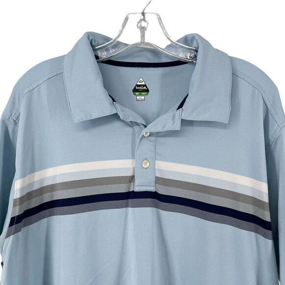 Bolle Golf Polo Mens Size L Blue Short Sleeve Striped Chest Quick Dry Collared - Picture 2 of 6